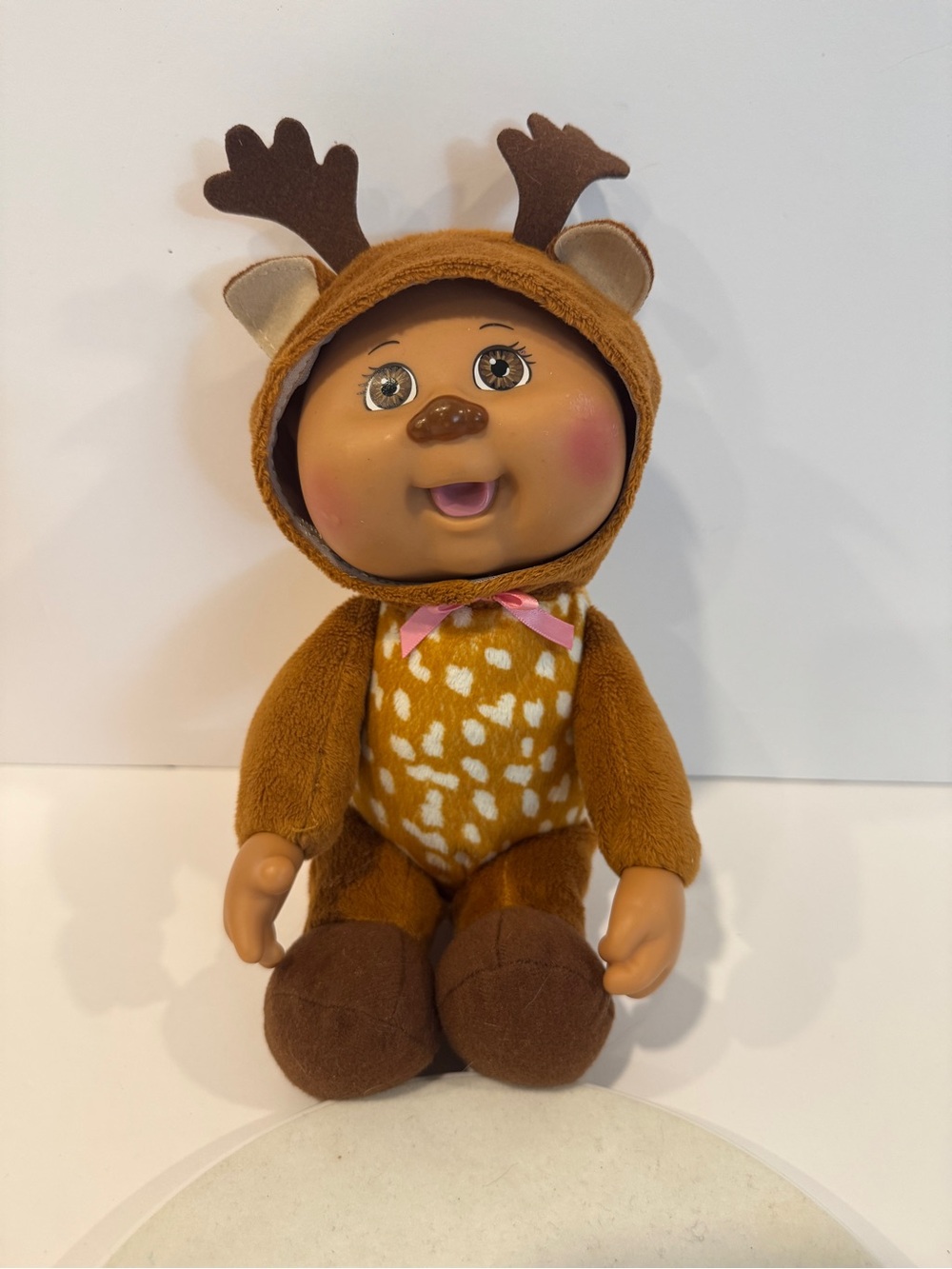 Cabbage patch kids cuties woodland sage Brown Deer Plush Baby Doll with Pink Bow